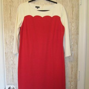 Talbots Red Cream Scalloped 3/4 Sleeve Ponte Sz 10